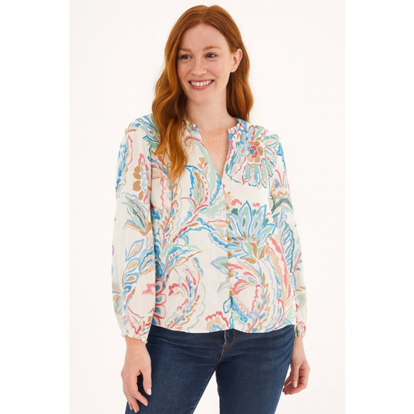 ZARA Tops - Women's Zara White Multi-Color Floral Blouse Size S